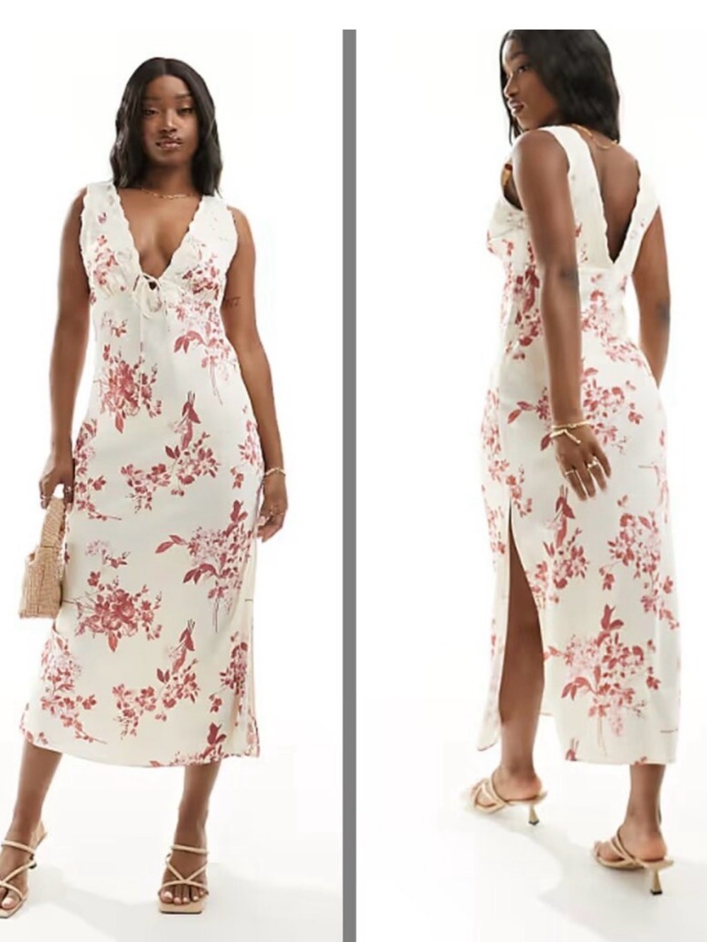 Abercrombie & Fitch *NWT Floral Lace Maxi Dress Cream Red Slip Dress Size S